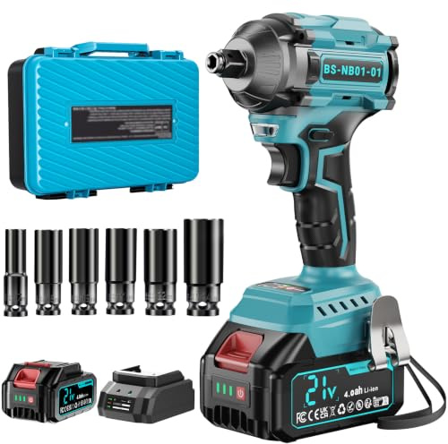 21V Bürstenloser Akku Schlagschrauber Set,600 Nm,1/2cordless impact driver | 2 Gang,Koffer&6 Nuss-Set, Kompatibel mit Makita 18V,2,0Ah Akku & Ladegerät,Impact Wrench für KFZ-Reifenwechsel & Reparaturen