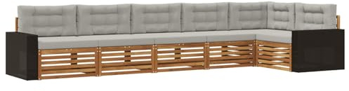 vidaXL Outdoor-Sofagarnitur 6 pcs Natürlich und Hellgrau, Patio-Sofa, langlebige Gartensitzmöbel, modernes Lounge-Set für Komfort im Freien