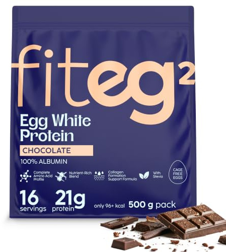 Egg White Protein Powder Chocolate 500g, Albumin from Egg Whites – Fiteg² | Stevia Sweetened – No Lactose & Gluten Free, Easy to Digest, Complete Amino Acid Profile – for Shakes, Baking & Cooking