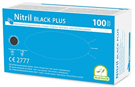 Medi-Inn+ Nitril black plus Einweghandschuhe Größe S | 100 Stück | Nitrilhandschuhe schwarz in praktischer Spenderbox | puderfrei & latexfrei