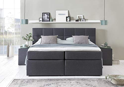 3F FURNITURE FOR FRIENDS Boxspringbett Bea 90x200 cm Anthrazit Härtegrad H2 | 7-Zonen Taschenfederkern Matratze + Visco Topper