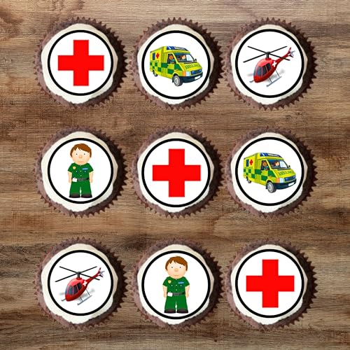 Ambulance Cupcake Toppers, Paramedic Cupcake-Toppers, Mini Edible Air Ambulance Cake Decorations, Nurse Thank You Gifts, 48 x 1.18 Inch 3cm Uncut