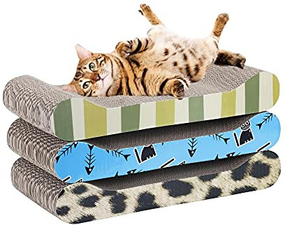 Milo & Misty Cat Scratching Board – Pack of 3 Cardboard Cat Scratcher with Catnip, Scratching Mat for Indoor Kittens – 48x22x7cm