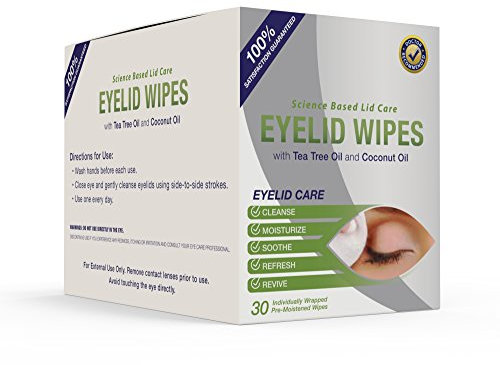 Visual Advantage Premium Eyelid Wipes with Tea Tree and Coconut Oil - Cleansing Eye Wipes for People Itchy Eyes - Box of 30 Natural Eye Wipes
