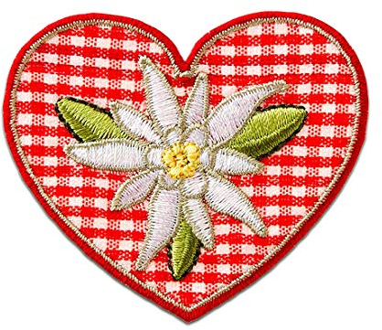 Catch the Patch Karoherz mit Edelweiß - (Größe: 6 x 5 cm) Aufnäher, Bügelbilder, Aufbügler, Applikationen, Patches, Sticker zum Aufbügeln oder Aufnähen – für Kleidung, Taschen, Jacken