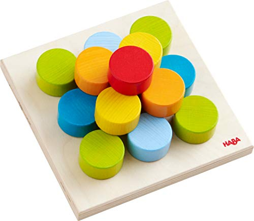 HABA 303709 - Steckspiel Kunterbunte Welt , Sortierspiel mit 5 Motivkarten und 10 bunten Motiven zum Zuordnen und Farben lernen , Spielzeug ab 12 Monaten