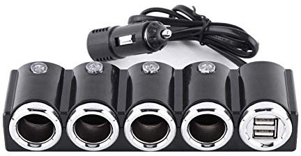 Car Cigarette Lighter Splitter Socket, DC 12V/24V USB 4 Way Car Cigarette Lighter Socket Splitter Power Adapter Popular Black