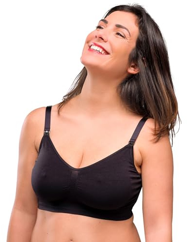 Carriwell Women Seamless Nursing Bra, Flexible Maternity Bra, Wide Elastic Band for Better Hold, Non-Iron, with Bra Extension[Black][Medium]
