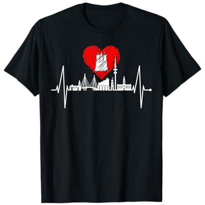 Hamburg Skyline Herzschlag Hamburger Hafen Herz Fan Hamburg T-Shirt