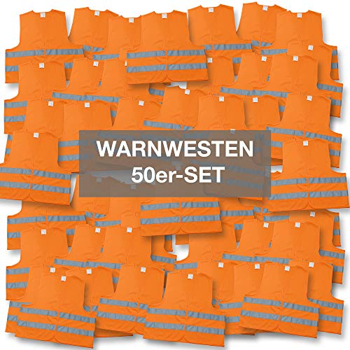 4business 50 x Kfz Warnweste orange EN ISO 20471 Klasse 2 für Erwachsene Unisize TÜV-geprüft waschbar