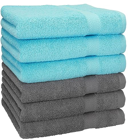 Betz Handtuch 6er Pack Handtücher Set Premium Größe 50x100 cm 100% Baumwolle - gut trocknend, Gute Qualität - ideal für Sport, Strand, Reisen Farbe türkis/anthrazit