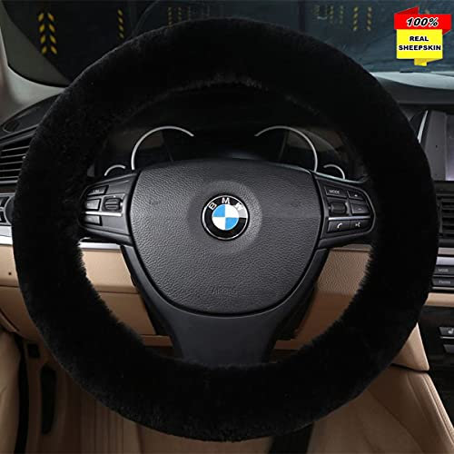 Sisha-A Wool Car Steering Wheel Cover 100% Natural Wool Steering Wheel Protector, Fluffy Warm Durable and High Elasticity Suit for Steering Wheel Size 14.5-16 inches