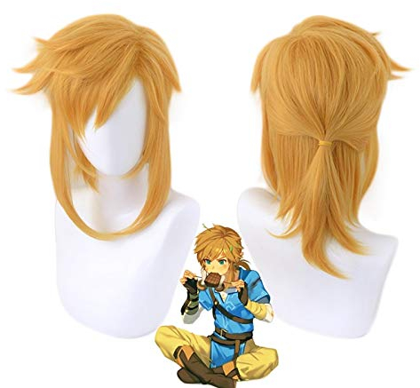 Die Legende von Zelda: Atem der Wild Link Kurze Cosplay Perücken Goldener Pferdeschwanz Hitzebeständiges Haar Cosplay Kostüm Perücke