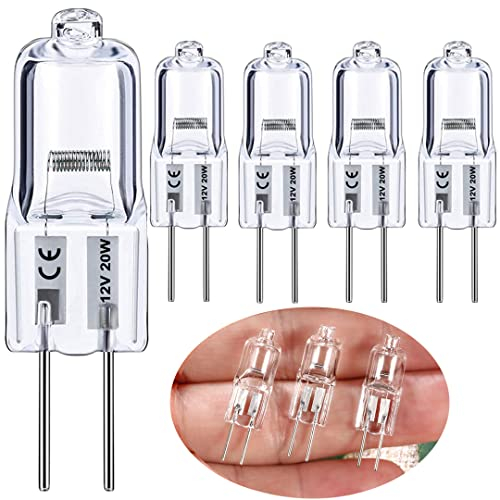 Vinaco G4 12V 20W Halogen Glühbirne, 5er Pack G4 Halogen 20W Leuchtmittel Dimmbar Warmweiß 2800K, Lange Lebensdauer Halogenlampen G4 20 Watt für Unterschrank-Puckleuchte, Kronleuchter.