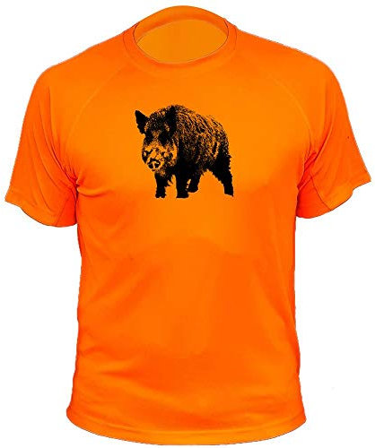 Tee-Shirt Chasse, Sanglier Seul, Idée Cadeau Chasseur (12/14,186, Orange)