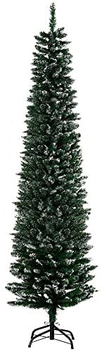 HOMCOM 6FT Artificial Snow Dipped Christmas Tree Xmas Pencil Tree Holiday Home Indoor Decoration with Foldable Black Stand, Green