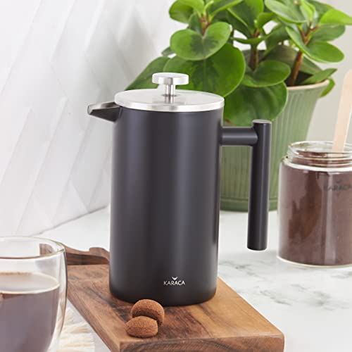 KARACA Double Wall Stainless Matt-Schwarz French Press 1000 ml Edelstahldeckel, Kaffee French Press, French Press Kaffee, Kaffeepresse für Zuhause, Coffee Press