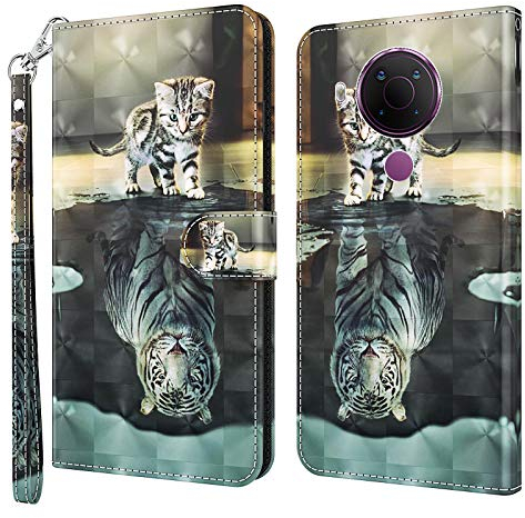 GLANDOTU Handyhülle für Nokia 3.4 / Nokia 5.4 Hülle, Lederhülle [Standfunktion] [Magnet] Stoßfeste Premium Flip PU Leder Cover Case Klapphülle Nokia 3.4 / Nokia 5.4 Schutzhülle (Katze & Tiger)