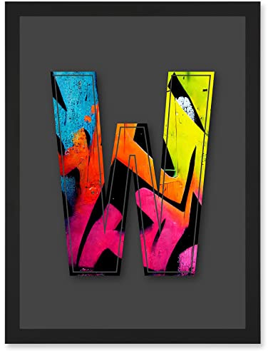 Wee Blue Coo Letter W Tagging Pink Yellow Decorative Graffiti Mural Alphabet Initial Stencil Artwork Framed Wall Art Print A4