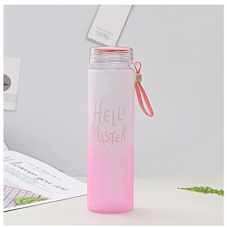 Trinkflasche Flasche Wasserflasche Kunststoff-Wasserbecher Mit Farbverlauf, Hitzebeständige Becher, Kleine Frische Und Tragbare Becher Trinkflaschen (Color : Pink, Size : 460ML)
