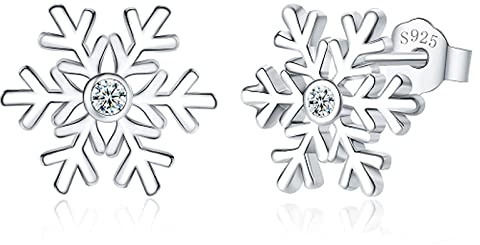 Zolkamery Silber Weihnachten Ohrringe Damen, 925 Sterling Silber Weihnachts Ohrstecker, 10mm Klein Schlafen Ohrstecker, Schneeflocke Elch Perle Zirkon Weihnachtsmann Ohrstecker Silber für Damen