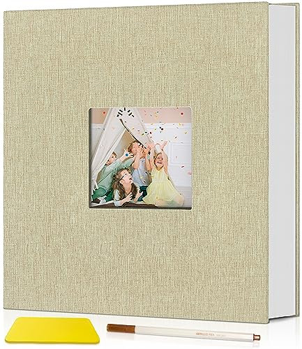 Popotop Fotoalbum zum Selbstgestalten Einkleben,60 Seiten, DIY-Scrapbook, Album für 10 x 15 cm, 20 x 25 cm, Leineneinband, Erinnerungsbuch für Baby-Hochzeit, mit Schaber und Metallstift