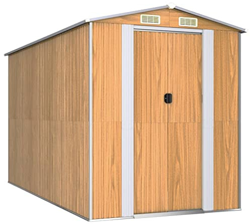 vidaXL Garden Shed Outdoor Structure Storage House Garage Tool Organiser Lawn Tool Storage Shed Light Brown 192x357x223 cm Galvanised Steel
