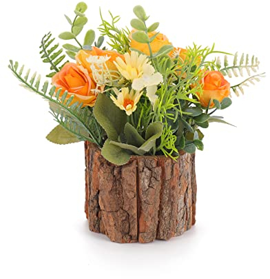 Artificial Flowers with Pot, Combination of Fake Silk flowers and Greenery,Small Plant Potted Decor for window box,Office,Bookshelf,Bedroom, Living Room,Party,Wedding Decorations (Yellow)