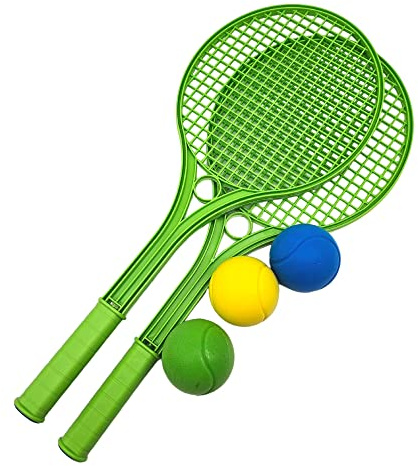 alldoro 63110 Softball-Tennis für Kinder, 5 tlg. Grün, Kunststoff, 54 x 22 cm, 2 Schläger, 3 Schaumstoff-Softbälle