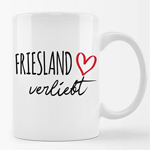 Huuraa Tasse Friesland verliebt Geschenk 330ml Weiß Friesland Präsent