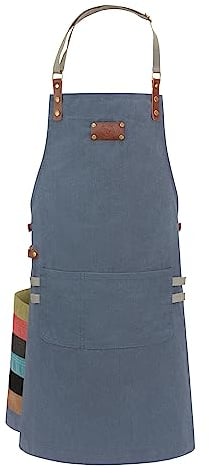 Ess-Nische® Kochschürze Grillschürze für Männer und Frauen - Küchenschürze für Herren - Ideal als Geschenk für Männer, Oma oder Opa - Denim Schürze Damen extra lang - blau