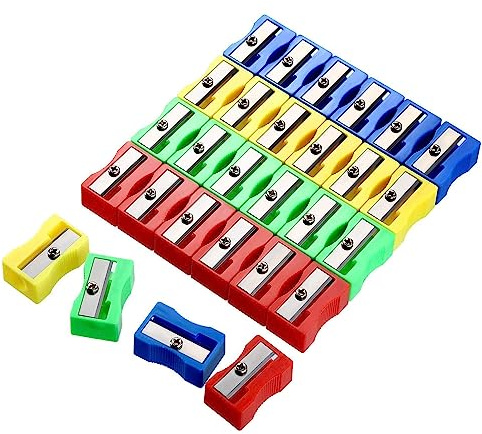 Einloch Bleistiftspitzer,50 PCS Anspitzer Kunststoff Handheld Einloch Bleistiftspitzer Anspitzer mit Kurbel Metallkeilspitzer für Schulamt Verwendung
