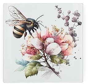 Bee Glass Hot Pot Stand - Trivet Mat Heat Resistant Multi-Purpose Non-slip Table Place Mats for Hot Pot Holder, Pans, Dishes, Spoon rest, Coasters for Kitchen Cooking & Dining 20cm x 20cm (8 x 8)