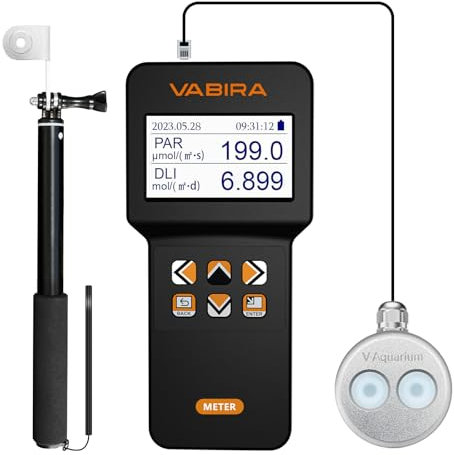 VBR-AQUA IP68 PAR Meter für Aquarium, Riff.R,G,B PAR Separat.Mit einer 3FT Teleskopstange