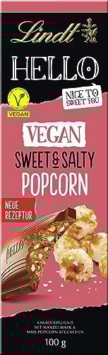 Lindt Schokolade HELLO Vegan Sweet´n Salty Popcorn | 100 g Tafel | Vegan mit Kakao, mildem Mandelmark und gesalzenen und süßen Mais- und Popcorn-Stückchen | Schokoladengeschenk