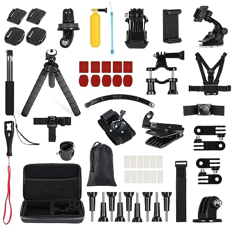 Camnoon 60 in 1 Action Camera Accessories Kit Compatible with Insta360 Accessories GoPro Hero 11 10 9 8 Max 7 6 5 Xiaomi YI Action Cameras with Carrying Case