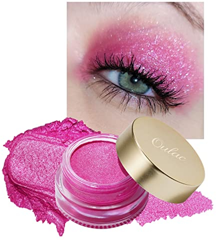 Oulac Glitzer Lidschatten Rose| Hochpigmentierter Creme-Lidschatten| Wasserfest & Langlebig| Metallisch schimmernde Finish| Verblendbar & Faltenfreies Augen-Makeup|Vegan |06g (09)