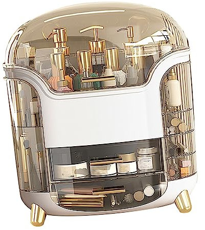 DAUERHAFT Make-up-Box, Transparentes, Staubdichtes Fachdesign, ABS, Drehbare Vertikale Make-up-Box für Zuhause (Weiß)