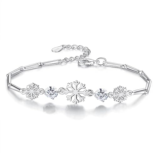 BSLVWG Schneeflocke Armband für Frauen, Armbänder für Frauen Silber, weiß vergoldete Armband Schneeflocke mit Cubic Zirkonia Freundschaft Armbänder, Geburtstagsgeschenk für Frauen (Silber)