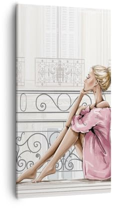 Moderne Impression sur Toile 55x100cm Image Tableau Decoration Murale Femme Balcon Fenêtre Grand Tableaux Decoratifs Muraux Chambre Cuisine Vertical Deco Cadre Salon Art Wall Decor PA55x100-5172