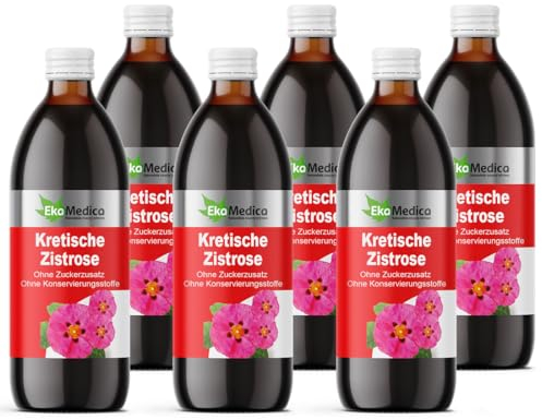 EkaMedica® Kretische Zistrose Cistus Extrakt Saft Nahrungsergänzungsmittel - Ohne Zuckerzusatz Konservierungsstoffe Duftstoffe (6 x 500 ml)