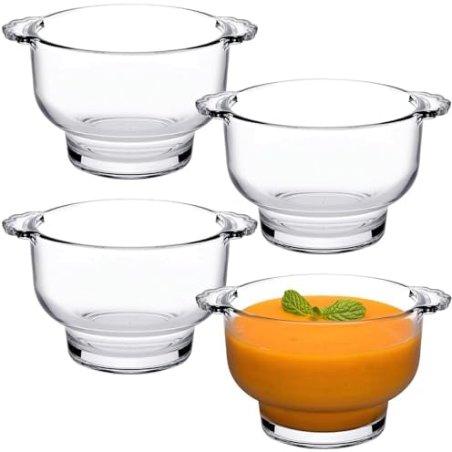 Queensway Home & Dining 410ml Small Clear Glass Soup Bowl Set with Handles Dishwasher Safe