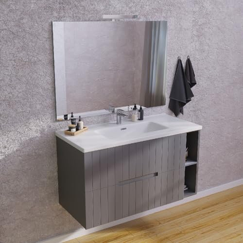 MarinelliGroup Mobile Bagno 100 cm sospeso GRIGIO con lavabo cassetti luce specchio Harena Baden Haus