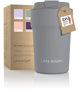 LARS NYSØM Thermo Kaffeebecher to go 380ml | Travel Mug 0,38 Liter mit Isolierung | Auslaufsicherer Edelstahl Thermobecher für Kaffee und Tee unterwegs | Teebecher (Ash Gray, 380ml)