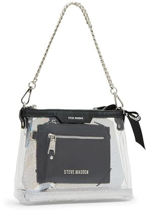 Steve Madden Damen Clear Pouch with Card Case Gift Set Dominic Geschenkset, transparente Tasche mit Kartenetui, Schwarz