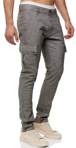 Indicode Herren INSafi Cargohose aus hochwertiger Baumwoll-Leinen Mischung