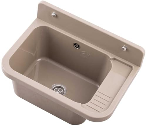 Ausgussbecken für Werkstatt Waschbecken Kunststoff Waschtrog inkl. Zubehör (Beige)