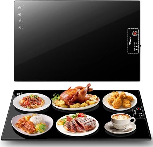 Vassoio riscaldante elettrico (grande 55,9 x 35,6 cm) scaldavivande con termostato e riscaldamento su tutta la superficie, tappetino riscaldante per alimenti con 2 modalità