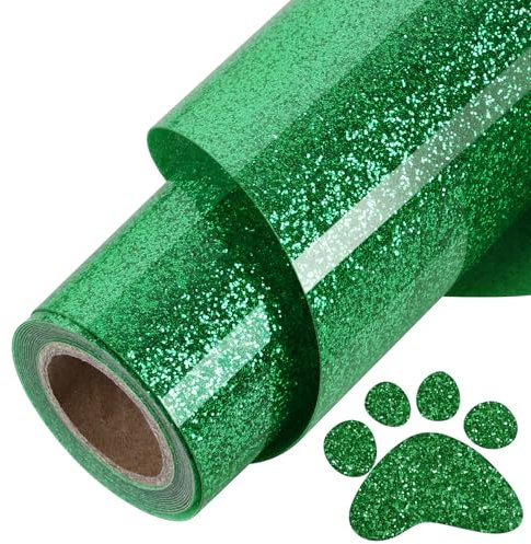 TORC Green Glitter HTV Green Heat Transfer Vinyl HTV Rolls, 12 x 6 ft Iron on Vinyl for T Shirts Green Glitter HTV Vinyl for All Cutter Machines Easy to Cut & Weed for Heat Vinyl Design 1 Roll