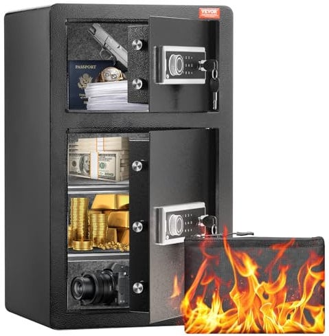 VEVOR Safe Tresor mit feuerfester Geldtasche, Doppeltüren-Safe 4,5 Kubikfuß, 2 höhenverstellbare Trennwände, digitaler Möbeltresor mit Schlüssel, Code, Safe für Geld Schmuck Wertsachen, Schwarz